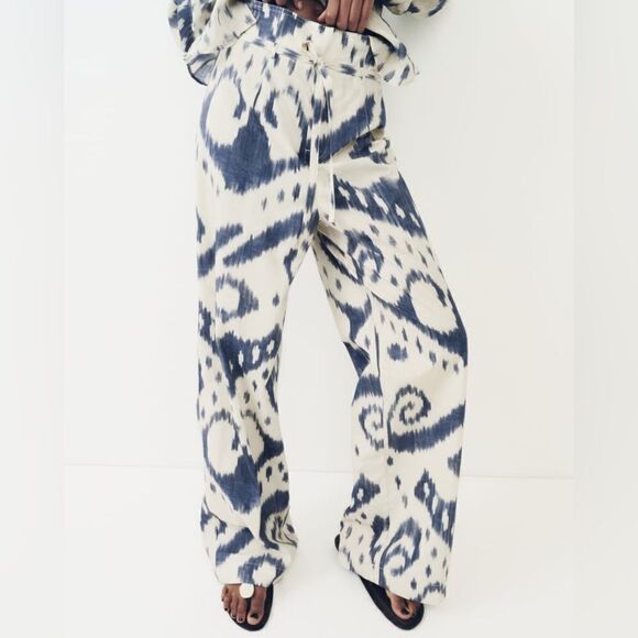 Zara Printed Belted Pants New Cotton - Picture 5 of 6